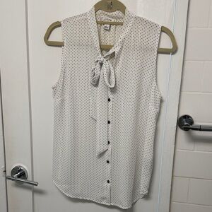 J Crew White and Black Polka Dot Tie-Neck Blouse